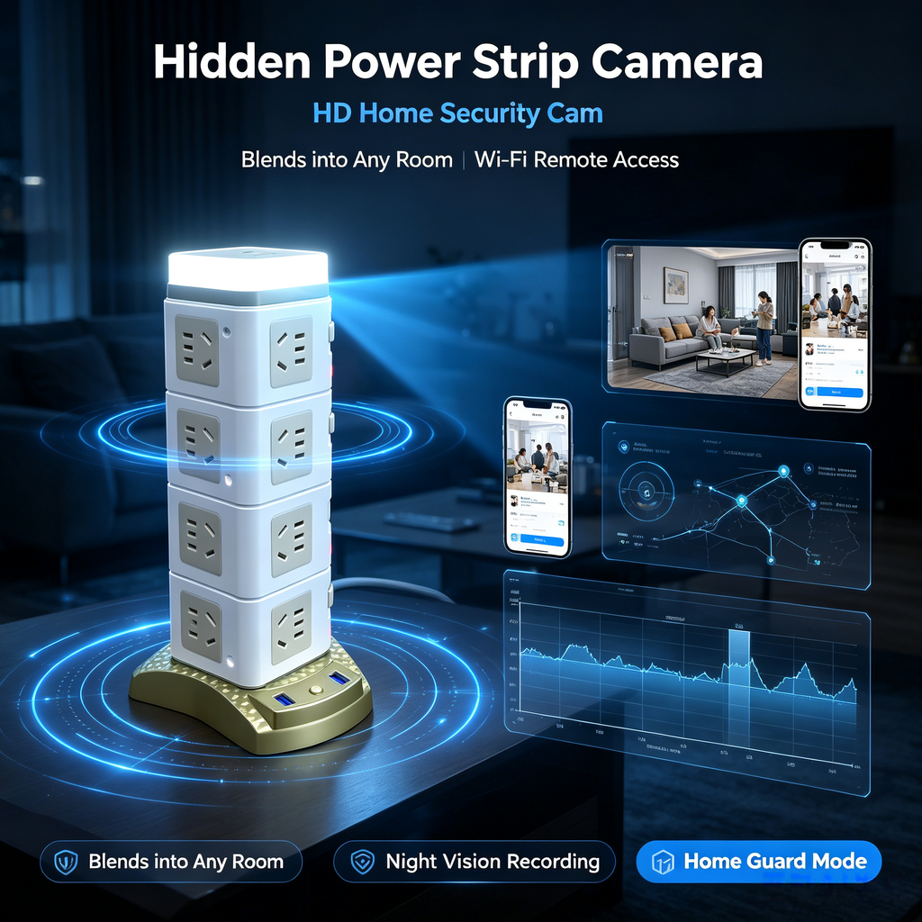 Multi-function socket model, remote control, real-time monitoring of home activities. Pinhole camera, camouflaged camera
