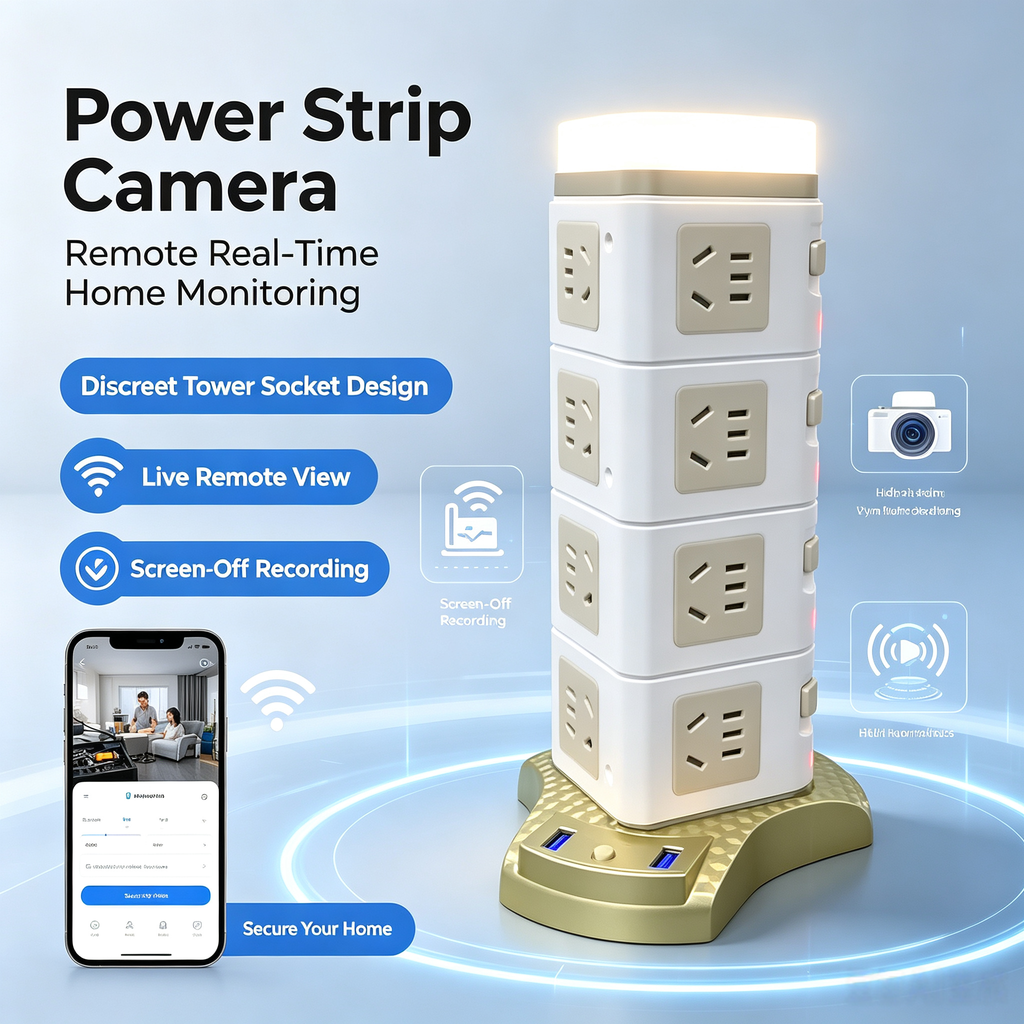 Multi-function socket model, remote control, real-time monitoring of home activities. Pinhole camera, camouflaged camera