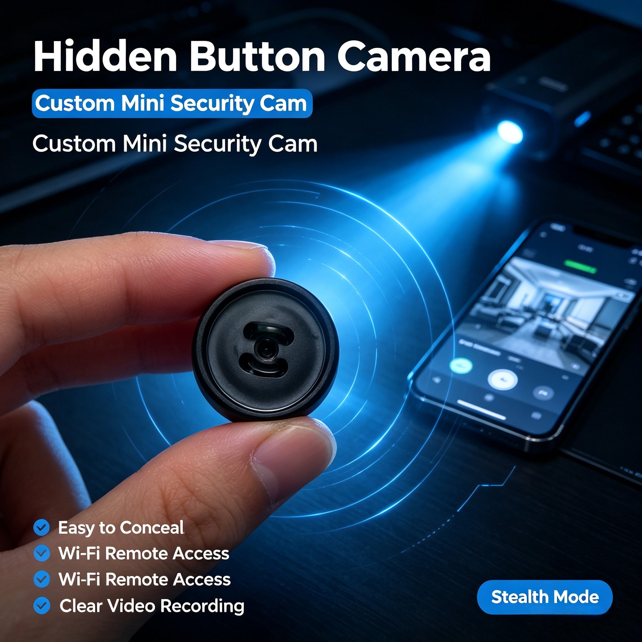 Concealed button camera button lens portable, remote viewing, and high-definition recording