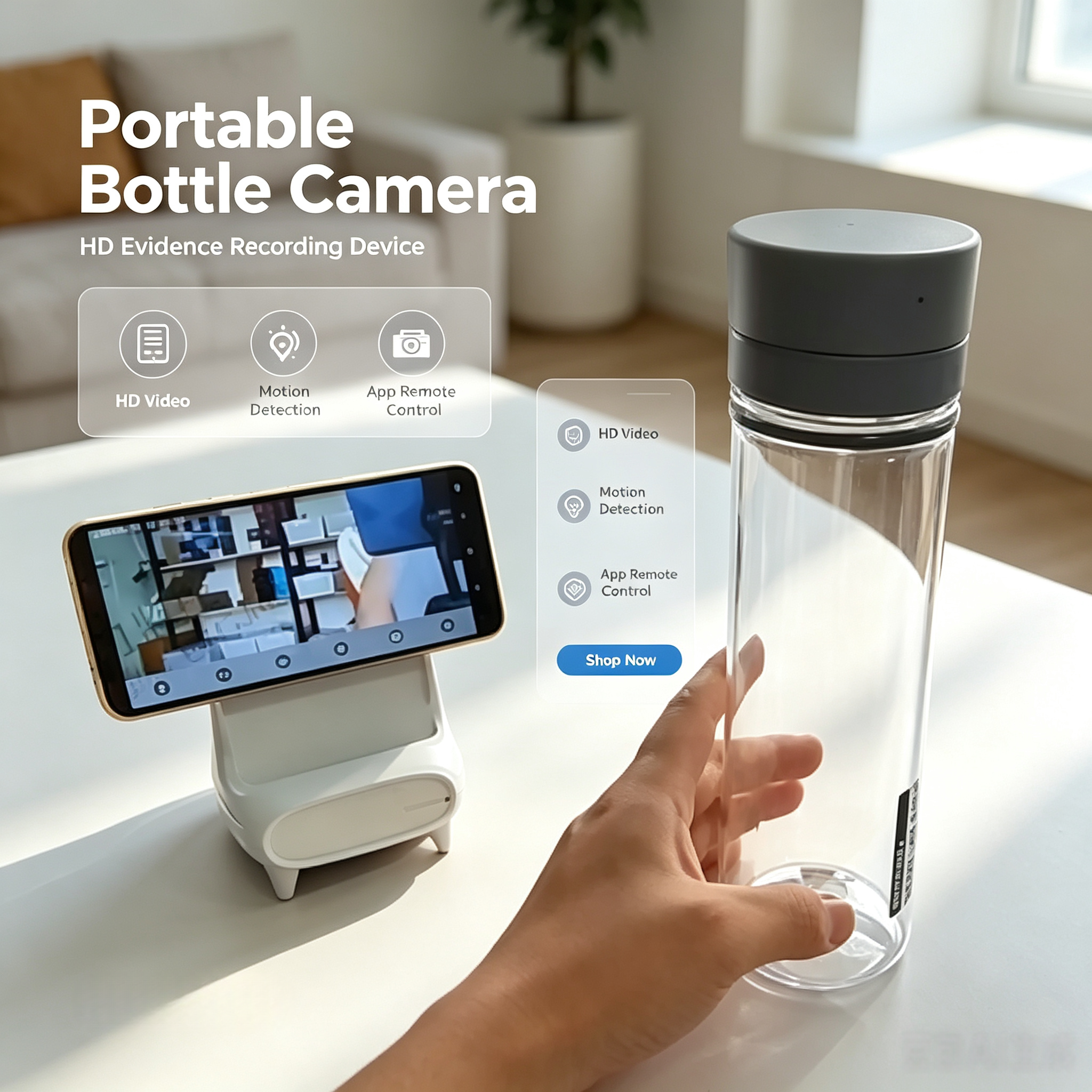 High-definition water bottle lens, pinhole camera, covert recording and evidence collection, modified smartphone camera