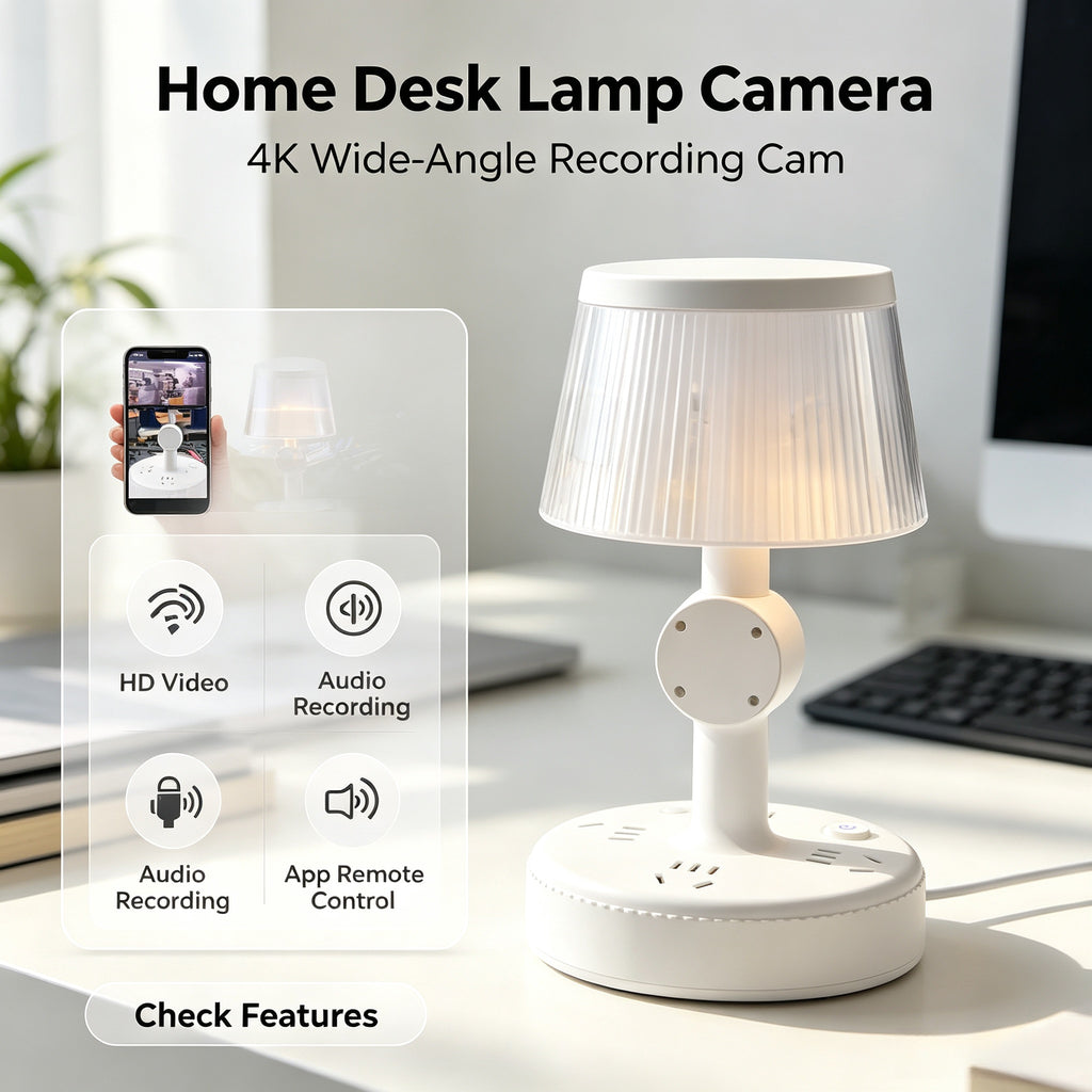 Multifunctional 4K Desk Lamp with Wide-Angle Lens for Recording and Video, Disguised Camera