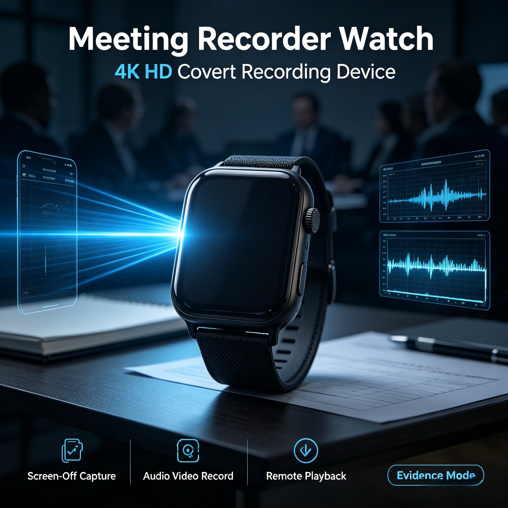 Evidence collection smartwatch, meeting notes, screen-off shooting, 4K high-definition camouflage camera