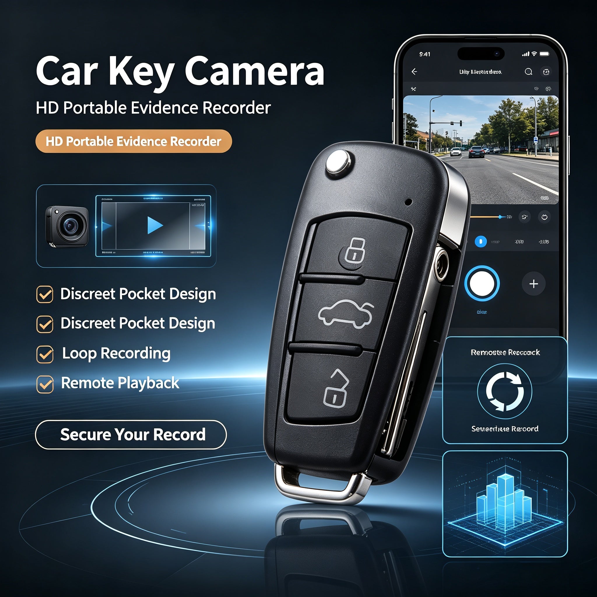 Car key camera for covert filming and evidence collection camouflaged camera