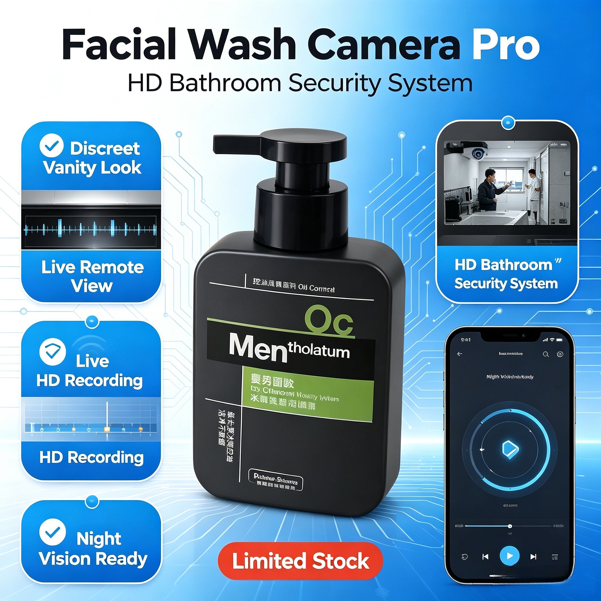 Customer modification Facial cleanser body wash shampoo perfume bathroom surveillance pinhole camera modified lens camouflage camera