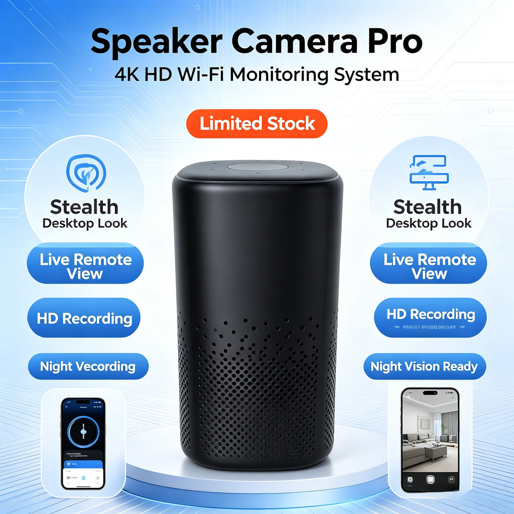 New speaker model with 4K HD and Wi-Fi connectivity, ideal for home surveillance—discreet recording with normal functionality. Can be modified to connect with smartphones, customizable as a desktop accessory