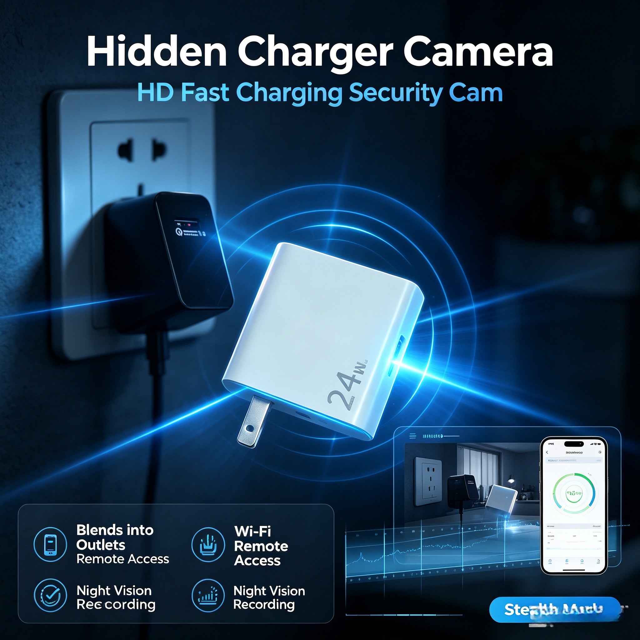 Charging head model, fast charging of charging head, remote control, covert shooting and evidence collection, pinhole camera, camouflage camera