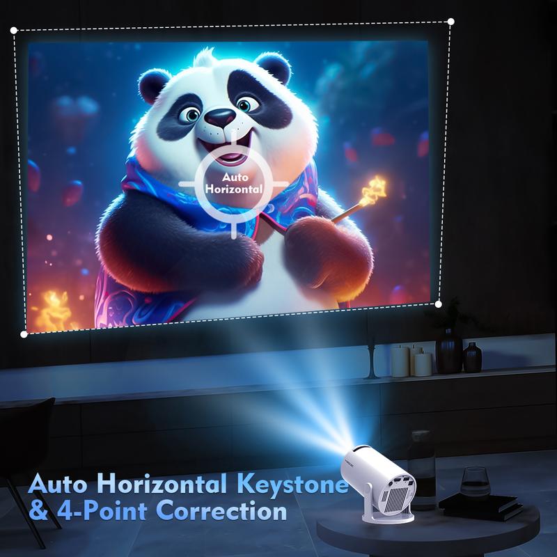HY300 Pro+ Portable Projector - 290 ANSI Lumens, Native 1280x720p - Android 14 OS, 0.8:1 Short Throw Projection, WiFi 6, BT 5.4 - Home Cinema & Home Theater Multifunctional Mini Smart Projector