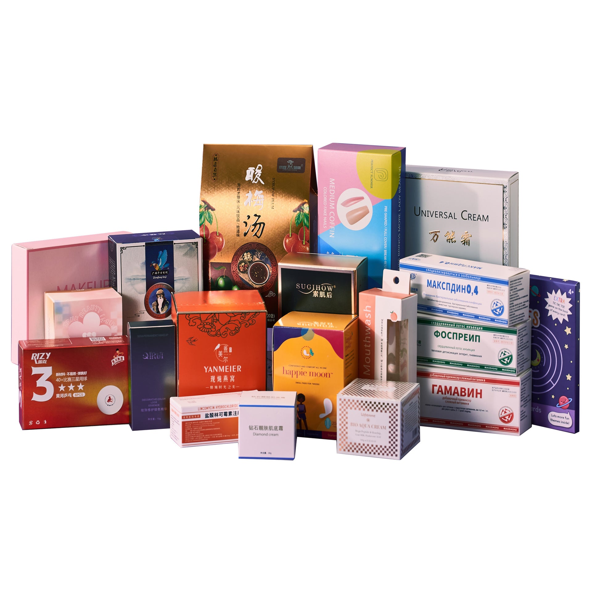 Custom small-batch paper food packaging boxes, folding gift boxes, white cardboard boxes, cosmetic color boxes with logo printing