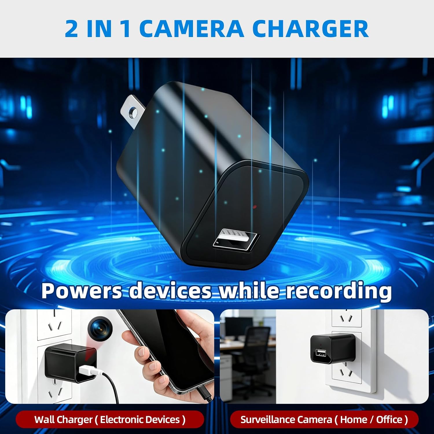 1080P Mini Camera charger for Pets 1080p Security Camera with 64G Card Night Vision and Motion Detection Plug Movie Monitor cameras for home（NO WIFI)）