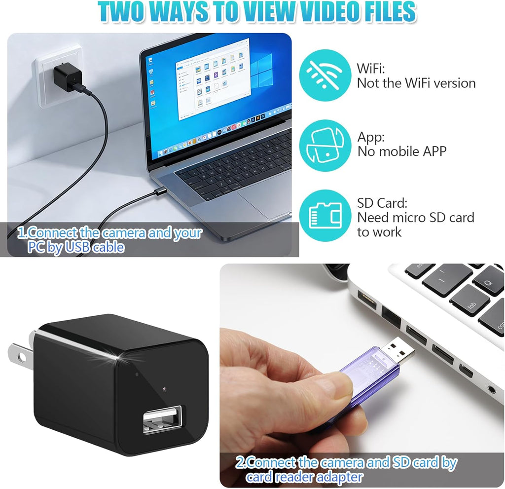 1080P Mini Camera charger for Pets 1080p Security Camera with 64G Card Night Vision and Motion Detection Plug Movie Monitor cameras for home（NO WIFI)）