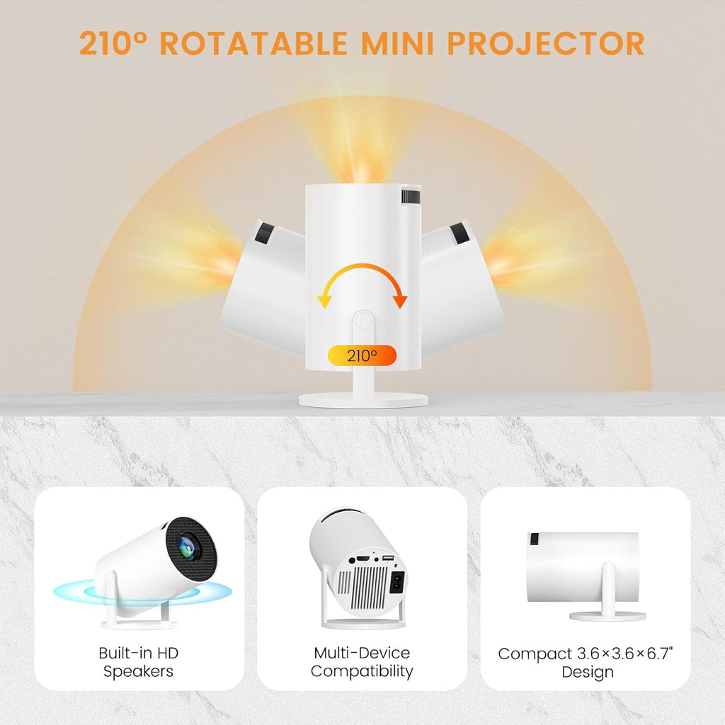 HY300 Pro+ Portable Projector - 290 ANSI Lumens, Native 1280x720p - Android 14 OS, 0.8:1 Short Throw Projection, WiFi 6, BT 5.4 - Home Cinema & Home Theater Multifunctional Mini Smart Projector