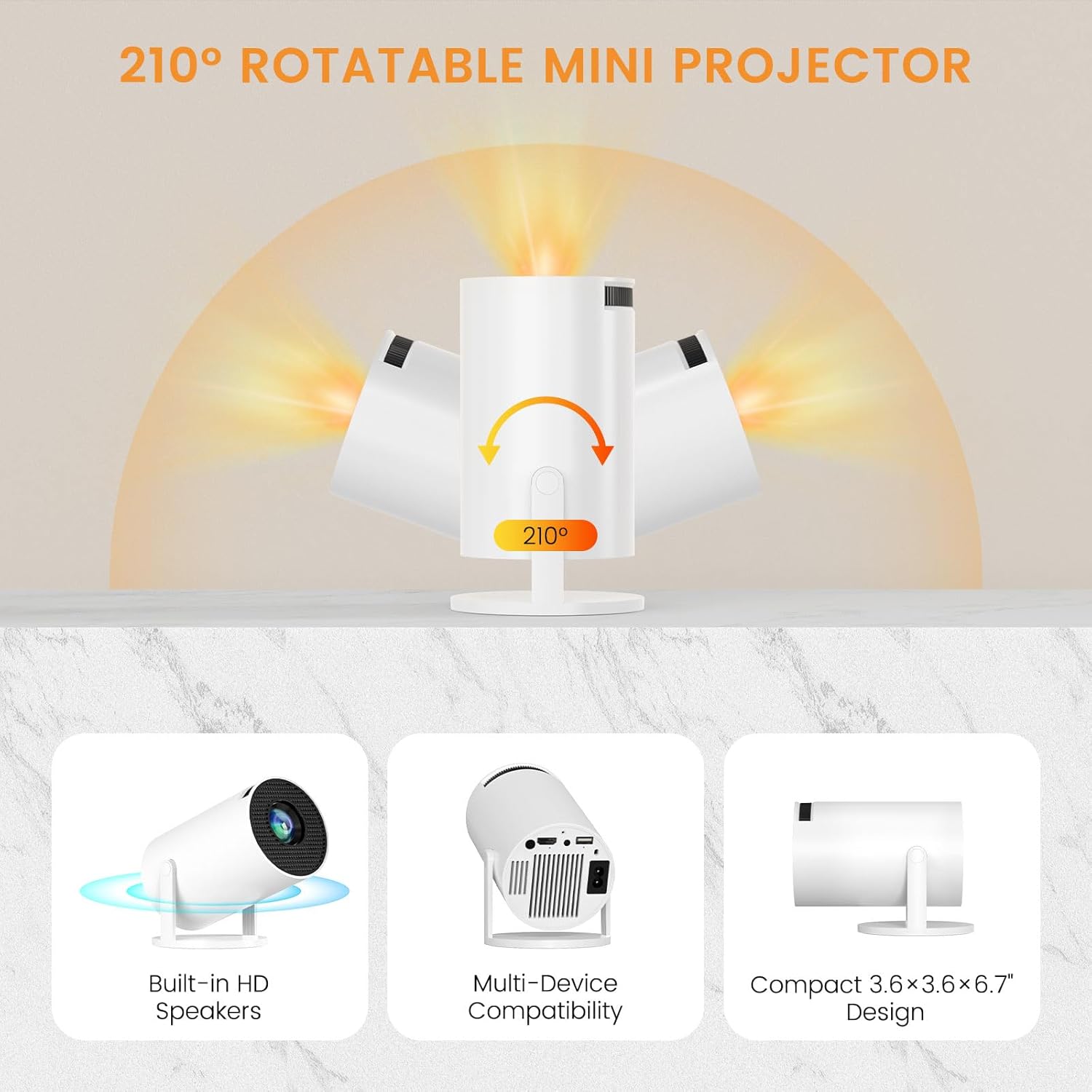 HY300 Pro+ Portable Projector - 290 ANSI Lumens, Native 1280x720p - Android 14 OS, 0.8:1 Short Throw Projection, WiFi 6, BT 5.4 - Home Cinema & Home Theater Multifunctional Mini Smart Projector