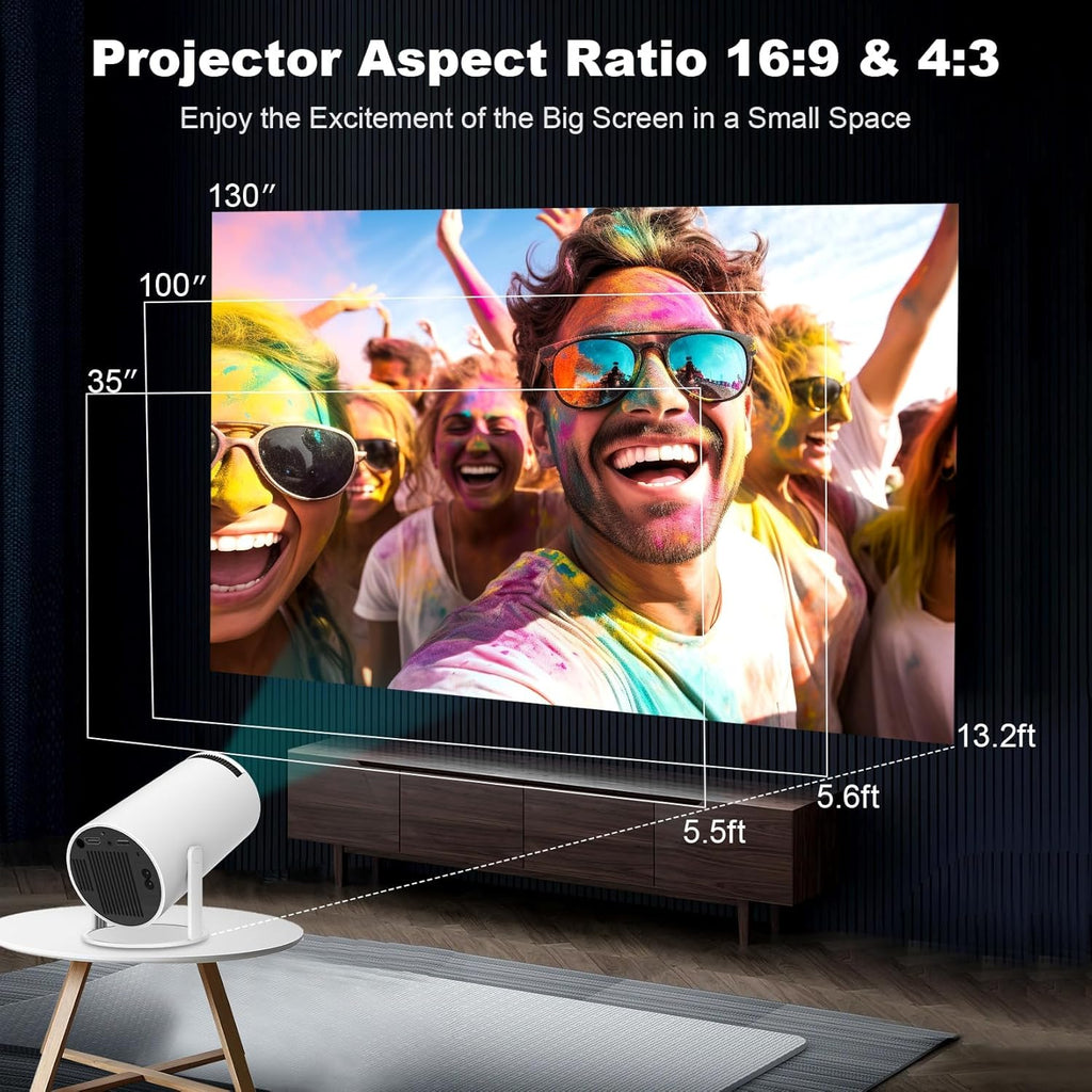 HY300 Pro+ Portable Projector - 290 ANSI Lumens, Native 1280x720p - Android 14 OS, 0.8:1 Short Throw Projection, WiFi 6, BT 5.4 - Home Cinema & Home Theater Multifunctional Mini Smart Projector