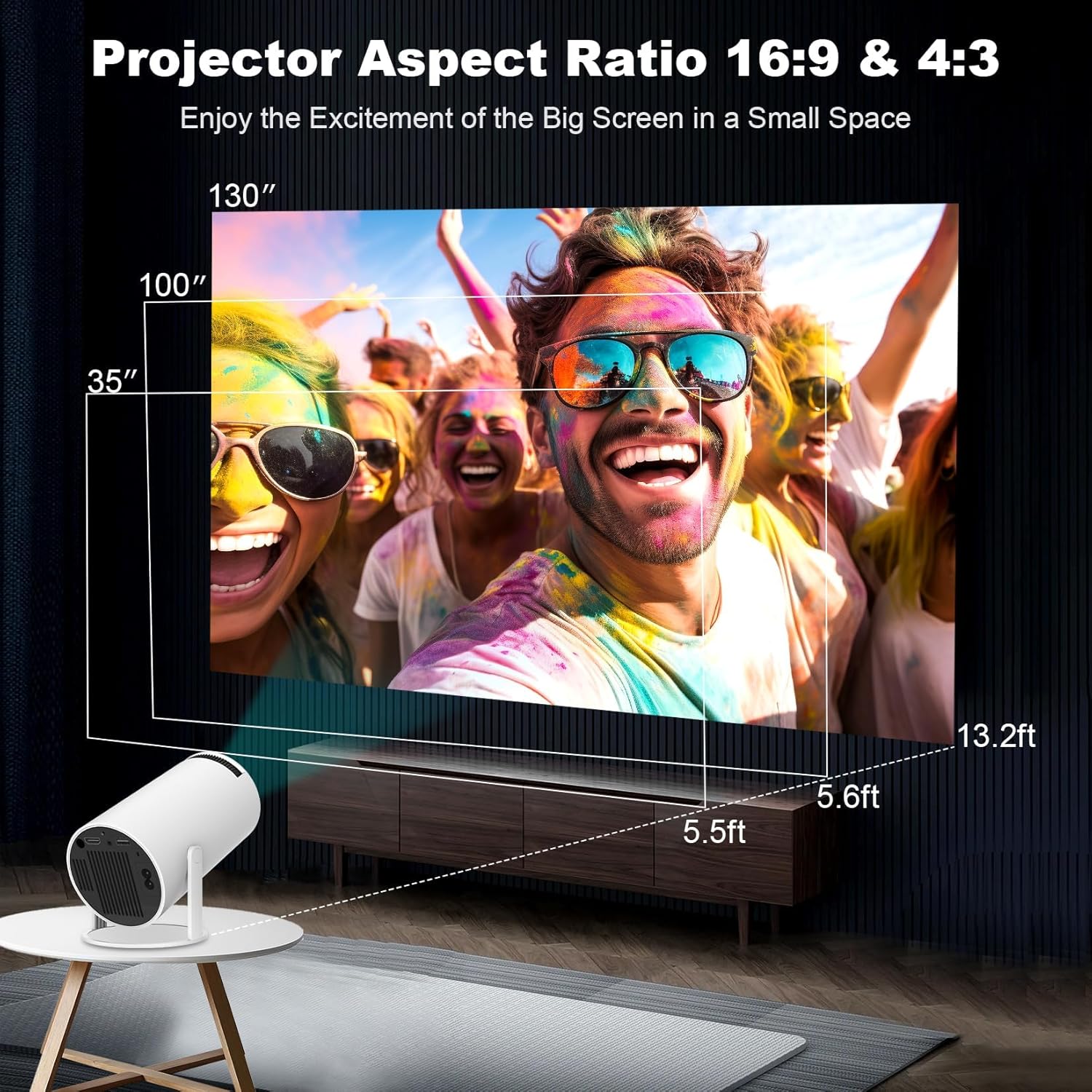 HY300 Pro+ Portable Projector - 290 ANSI Lumens, Native 1280x720p - Android 14 OS, 0.8:1 Short Throw Projection, WiFi 6, BT 5.4 - Home Cinema & Home Theater Multifunctional Mini Smart Projector