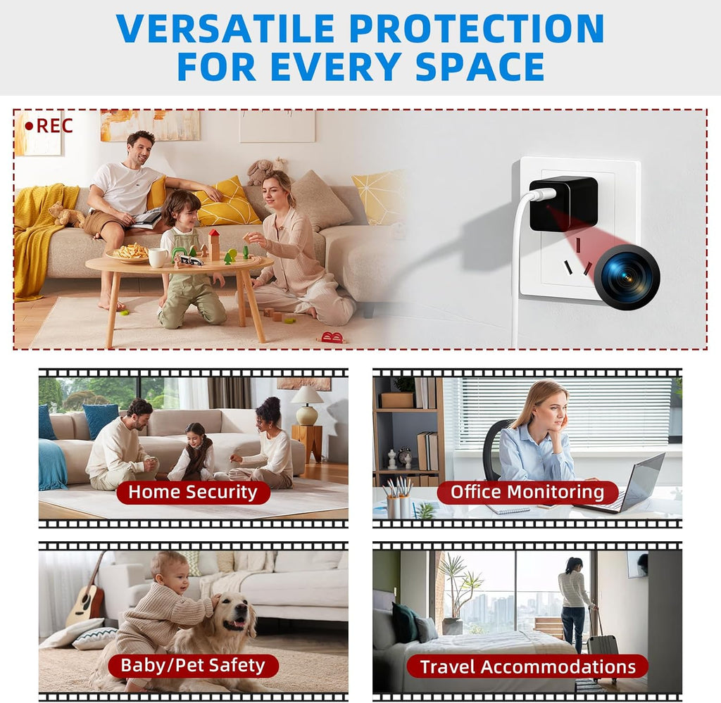 1080P Mini Camera charger for Pets 1080p Security Camera with 64G Card Night Vision and Motion Detection Plug Movie Monitor cameras for home（NO WIFI)）