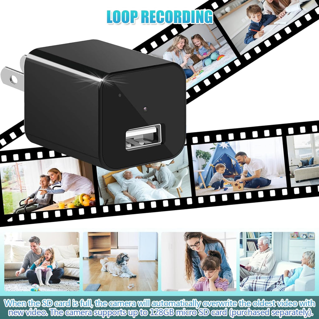 1080P Mini Camera charger for Pets 1080p Security Camera with 64G Card Night Vision and Motion Detection Plug Movie Monitor cameras for home（NO WIFI)）