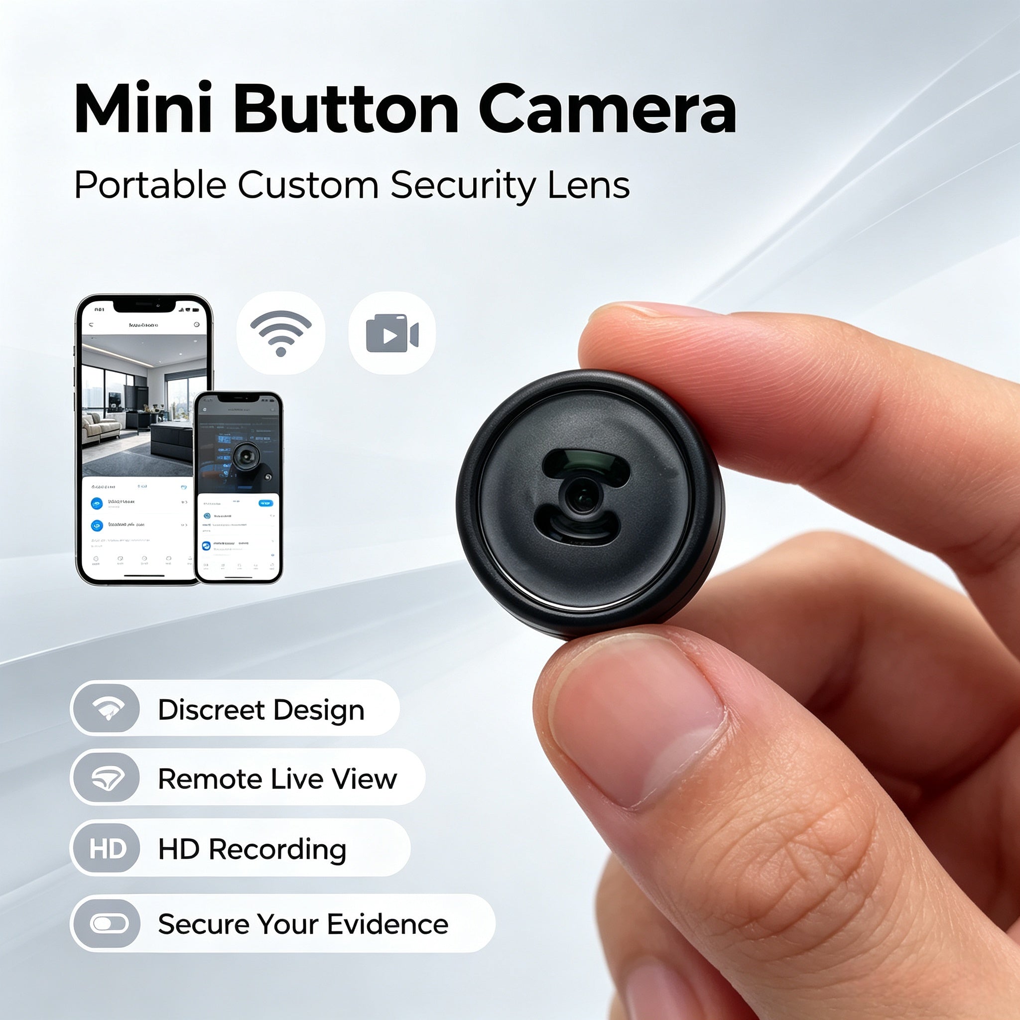 Concealed button camera button lens portable, remote viewing, and high-definition recording